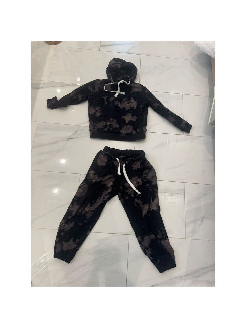KatieJNYC Tie-Dye Jogger Set Black Hoodie & Pants - Picture 1 of 3
